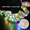 Cordes guirlandes lumineuses cadeau ruban décoratif lampe LED fil de cuivre batterie lumière sapin de Noël haut dentelle nœud papillon lumières coloréesLED StringsLE