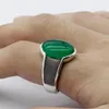 Klusterringar Sterling Silver Men's Green Agate Ring Stor Natural Stone Retro Punk Jewelry Men No. 7-13 Cluster