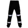 Herrbyxor Autumn Winter Sweatpants Men Casual Patchwork Mens Silver Reflective Rands Overalls Clothing Streetwear