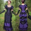 Vintage violet et noir robes de soirée victoriennes mancherons dentelle robes de bal de bal 2022 femmes costume historique corset satin robe d'occasion spéciale