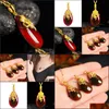 Pendentif Colliers Or De Luxe Rubis Pigeon Sang Rouge Collier Pour Femmes Bijoux De Mariage Goutte D'eau En Forme De Poire Livraison Pendentifs Dhybd