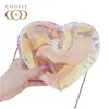 Sacs à bandoulière Coofit 2022 filles holographique sac à bandoulière femme Mini coeur en forme de Laser Transparent femmes messager sac à mainépaule