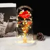 Couronnes de fleurs décoratives en gros artificielles fausses roses de mariage en plastique lampe LED couvercle en verre Flores Sztuczne Kwiaty cadeau de Saint Valentin