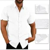 Chemisier en lin pour hommes à manches courtes boutons Baggy été solide confortable pur et lin décontracté chemises de vacances en vrac Tee Tops 220505
