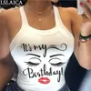 Tank Top Women White Letter Print Fashion Back Bow Sexig Crop Top Backless Evening Party Club Streetwear Ladies Top 220616