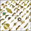 Cluster-Ringe Schmuck 100 Teile / los Böhmen Vintage für Frauen und Mädchen Mix Siery Goldene Accessoires Krone Schmetterling aushöhlen Fingerring Par