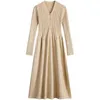 Automne hiver tricot longue robe femmes décontracté col en v mince moulante robe pull robes bureau dame épaisse MAIX robe T220804