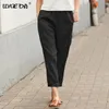 Хлопковое льняное белье Большой карман тонкие женские брюки Сплошные эластичные брюки для женщин летние белые брюки для дома 220617