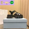 Prado роскошный дизайнерский сандалии с коробкой, тапочки из пенопласта, пляжная женская обувь, толстая подошва, полые Baotou, белые, черные, увеличивающие рост, 5 см, роскошные KNU9