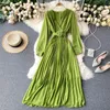 Casual Dresses Elegant Floral Print Fashion V-neck Long Sleeve Sash Bandage A-line Women Dress 2022 Spring Vestidos