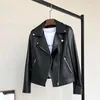 Nerazzurri Black Leather Biker Jacket Kvinnor Långärmad läderjacka Kvinnor Soft Moto Jacket Motorcykel Faux Leather Tops Women T200831