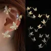 Clip-on Vis Dos Or Argent Couleur Gauche Droite Clips D'oreille Sans Piercing Boucles D'oreilles Pour Femmes Filles Brillant Zircon Papillon Manchette De Mariage Je