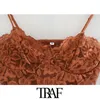Traf Women Fashion Sexy With dentelle Cropped Top Top Vintage Backless Alivable Sobrave mince Female Chic Tops 220514