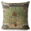 Cojín / almohada decorativa Vintage Old Map Print Funda de cojín 45 Fundas cuadradas Fundas de almohadas de lino beige Fundas de almohadas para sofá Decoración para el hogarCus