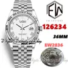 EWF V3 EW126234 EW2836 Automatique Womans Watch 36 mm Cédre cadrand blanc Roman Markers Roman 904L