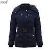 NXH invierno mujer abrigo grueso cintura ajustable bolsillos piel con capucha Ladys chaquetas cálidas botón cremallera ropa delgada marca 201026