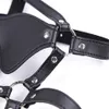 camaTech Leather Head Harness With Blindfold & Solid Silicon Muzzle Ball Gag Straped On Mouth Restraint Bondage Fetish Adult Toy