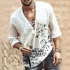 Wenyujh Herren Mode Hippie -Leinenhemd Casual Middle Sleeve gegen Necks Sommer Beach Lose T -Shop Tops Solid Color T -Shirts 2206068728892