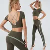 Yoga-Anzug, schöner Rücken, Sport-Oberteil, Feuchtigkeitsaufnahme, atmungsaktiv, eng, Fitnesshose, zweiteiliges Set, Sportbekleidung, Damen-Lauf-Sets, Trainings-Workout