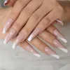 Valse nagels extra lange ballerina faux ongles witte hypotenuse lijn decoratieve Franse nail art tips naakt roze base manicure tip 24 prud22