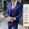 Herrfotografering Koreansk smal kostym Mörkblå Plaid Mäns kostymer Slim Dräkt för män Värdkläder