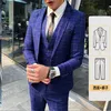 Mens Pography Korean Slim Suit Dard Blue Blue Plaid Men's Costumes Slim Men for Men for Men Host267s