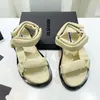 Italy Designer platform sandals touch-strap fastening crossover-strap chunky shoes square-toe sandal Cream flatform chunky leather touch strap Slippers