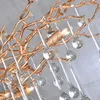 Ramo de LED moderno Crystal cobre Seirp lustres de água gotas de água Luzes de iluminação de teto de teto Luzes de suspensão de árvore