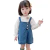 Vestido de jeans da blusa infantil para babados grandes garotas casuais roupas de bebê 210412