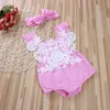 Emmababy Fashion Girl Clothes Cute Pink Newborn Baby Girls Lace Floral Bodysuit Jumpsuit Sunsuit G220521