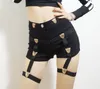 Nightclub Female Pole Dance Clothing New Leopard Head Metal Shorts Jazz Stage Costume Rave Clothes Black Pants