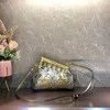 Bolsa crossbody com clipe de embreagem, bolsa de mão de couro genuíno, letras escavadas, pétalas de ouro, alça removível, jantar feminino, Shoulde294t