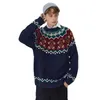 Mäns Tröjor Vintage Stickad Tröja Män Kvinnor Tecknad Bär Utskrift Jul Röd Pullover Harajuku O-Neck Oversized Jumpers Streetwear Wint