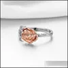 Mit seitlichen Steinen Ringe Schmuck Mode Koreanische Rose Gold Farbe Einstellbar Sier Wrap Blume Strass Offener Sterling Fingerring Statement Who