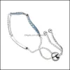 Urok bransoletki biżuteria niebieska falista suwak bransoletka argent 925 Sterling Sier Crystal Link for Women Girls Oryginalne DHB4N