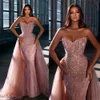 Sexy Strapless Evening Dresses With Train Sequined Applique Lace Beaded Mermaid Prom Party Gowns Custom Made Formal Robe De Soirée