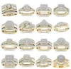 Wedding Rings 2Pcs Bridal Set Elegant Crystal Engagement Ring Round Heart Zircon For Women