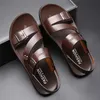 Kortfattade män fast färg pu läder män sommar avslappnad bekväm öppen tå sandaler mjuka strandskor manliga skor 220701