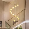 Lámparas colgantes Piso dúplex Sala de estar Medio Creativo Moderno Minimalista Todo Cobre Mármol Cubierta Escalera en espiral Iluminación Colgante