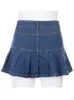 Rapcopter Women Jeans Skirts High Waist Pleated Skirts Zipper Mini Skirts Summer 90S Streetwear Bottom Y2K Skinny Blue Skirt 220701