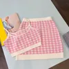 Pink Plaid Dresses Women Knit Vests Dress Summer Lovely Tracksuits Dress Set Party Skirts