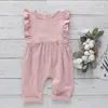 Ins Baby Cotton Linen Rompers Summer Toddler Kid Ruffle Seveless Jumpsuits Summer Infantsソフト服