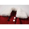 ファーカラーウールコート女性ウィンターレッドクリスマス新しいダブルブレストレースアップ厚さのミッドレングス長袖メスコットンコートl220725