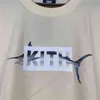 T shirt kith 2022 Black White Apricot Kith Fish Tee Men Women Graphic Printed t Loose Fit Tops Short Sleeve