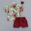 Clothing Sets Baby Boy Clothes Summer Casual Set Tops Flower Print Turn-down Collar Short Sleeve Buttons Shirt Lace Up Pockets Loose PantsCl
