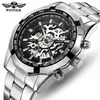 WINNER 340 Fashion Sale Winner Edelstahl Skeleton mechanische Uhr für Mann automatische Selbstaufzug Armbanduhren Männer Geschenk 220623
