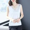 Women's Blouses & Shirts M-4XL Fashion Chiffon Tops Shirt Women 2022 Summer Casual Loose Sleeveless Lace Blouse V-neck Top Office White Blac