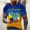 Camisetas Masculinas 3D Manga Curta T-shirt Masculina Ucrânia Personalizada Seleção Nacional Ucraniana Bandeira Estampada T-shirt Masculina