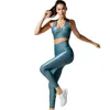 Zweiteiliges Yoga-Set, glänzende Trainingskleidung für Frauen, Sportbekleidung, Fitness-Studio, Kleidung, Sport-Outfit, Frau, aktive Kleidung 220330