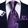 Purple Solid Paisley Silk Wedding Tie For Men Novely Design Handky Cufflink Set Party Business Dropshipping